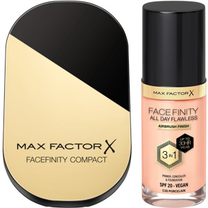 Facefinity All Day Flawless Foundation C030 Porcelain + Compact Foundation 001 Porcelain