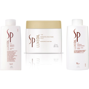 SP LuxeOil Keratin Protect Shampoo 1000ml + Conditioner 1000ml + Restore Mask 400ml